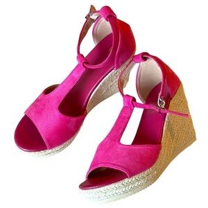 Women's Pink Wedge Sandal Platform Heels Open Toe, Sz 6.5M